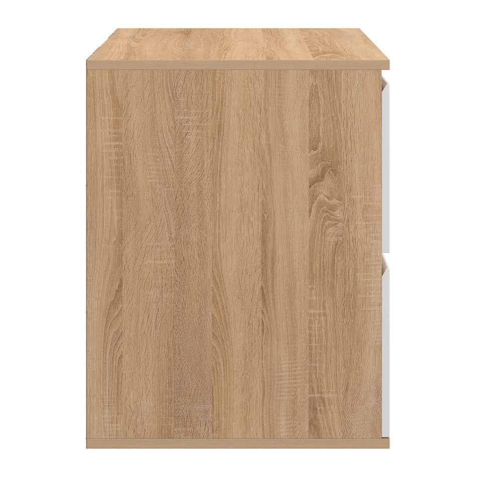 Meuble sous vasque suspendu Tom 2 tiroirs blanc et effet hêtre L60cm