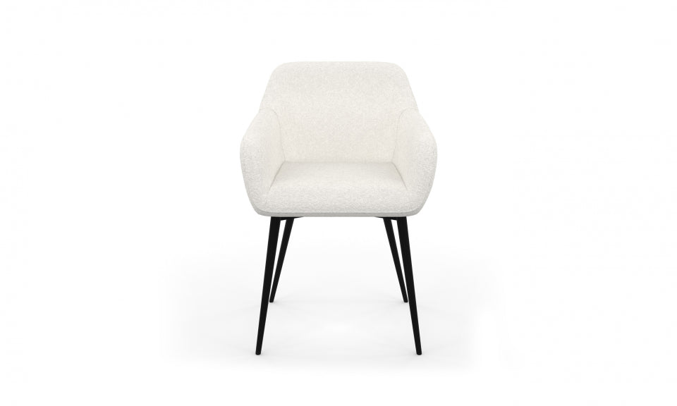 Chaises avec accoudoirs Louna en bouclette blanche et pieds métal - lot de 2