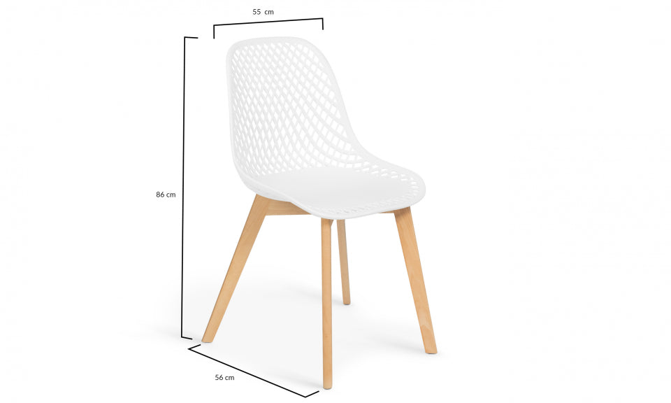 Chaises Maëlle assise ajourée blanche et pieds bois - lot de 6