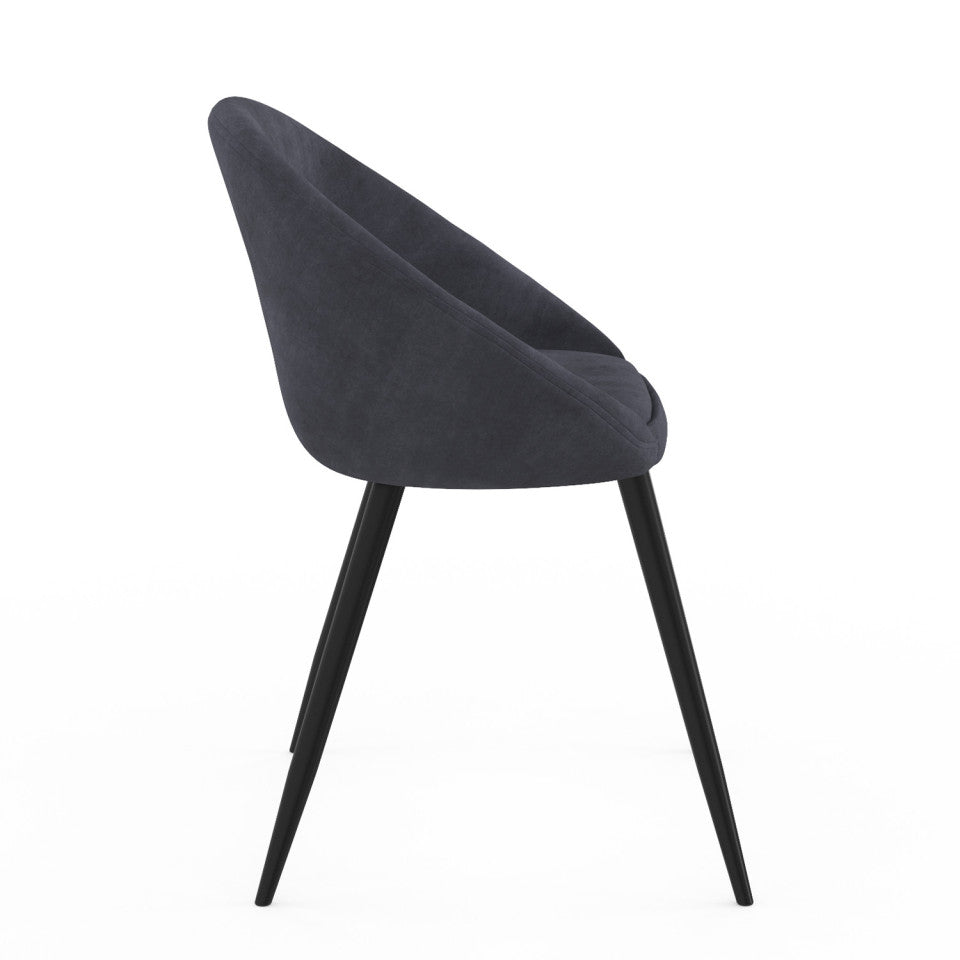 Chaises Dory en velours gris et pieds métal noirs - lot de 4