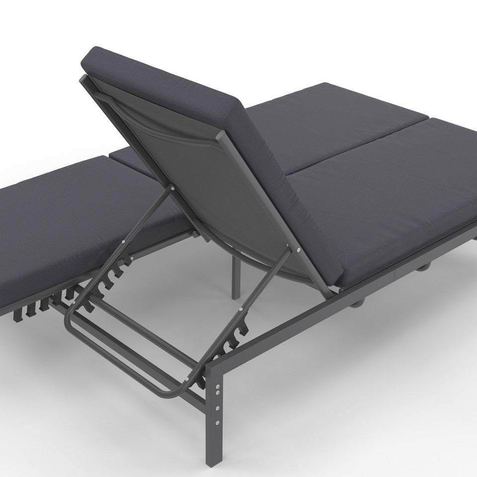 Bain de soleil double 182cm avec coussin gris
