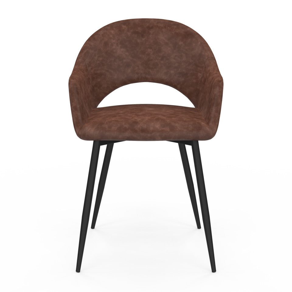 Chaises avec accoudoirs Rebecca en velours marron et pieds métal - lot de 2