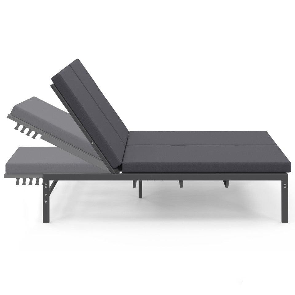 Bain de soleil double 182cm avec coussin gris