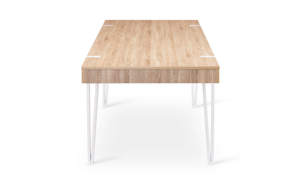 Table repas Hudson 200cm plateau bois et pieds blancs