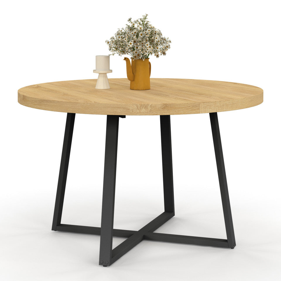 Table à manger ronde extensible Sana bois et noir Ø110-150cm