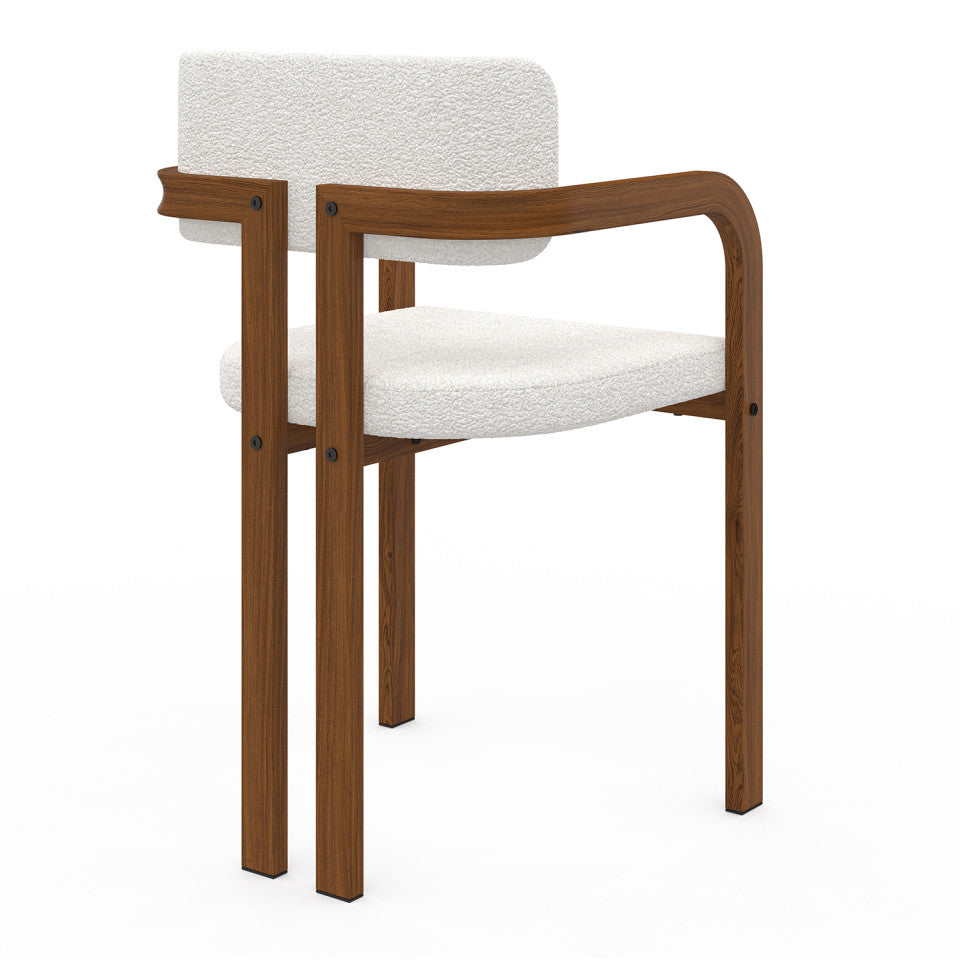 Chaises Elsa avec accoudoirs bouclette pieds effet noyer - lot de 2