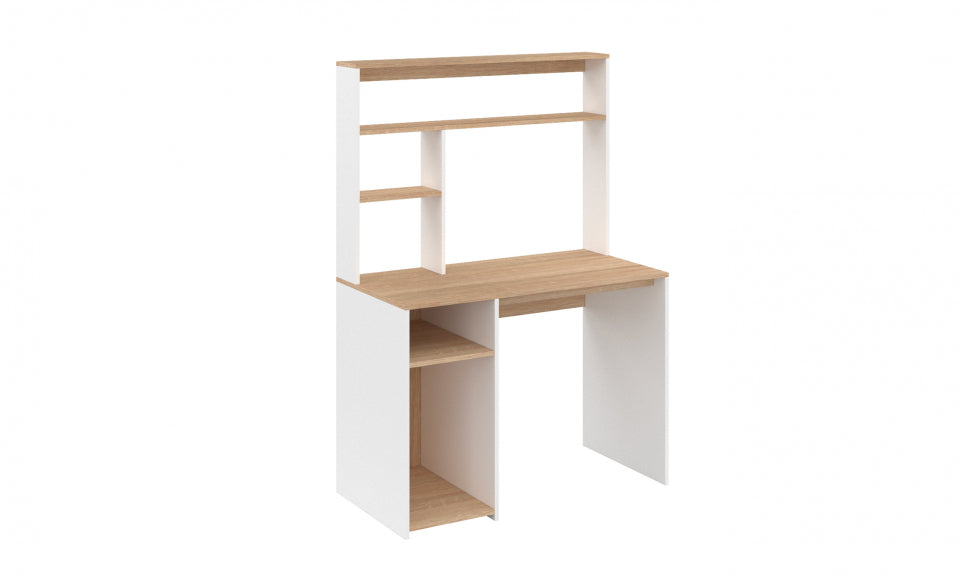 Bureau Danny avec étagères de rangement bois et blanc