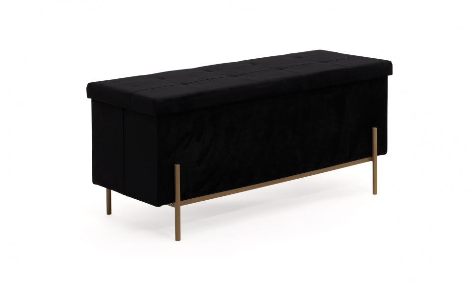 Banc coffre avec pieds dorés Loan en velours noir 100cm