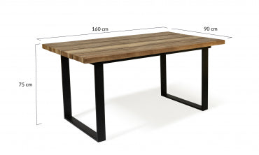 Table repas Ceylon 160cm plateau lames et pieds noirs