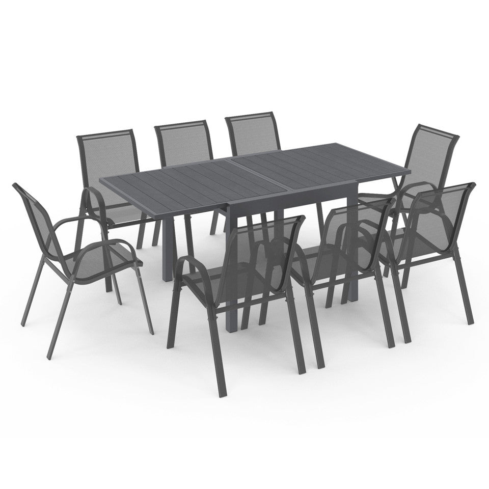 Ensemble repas extensible 8 places en polywood gris