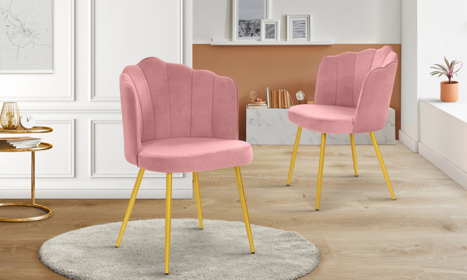 Chaises Arielle en velours rose et pieds dorés - lot de 2