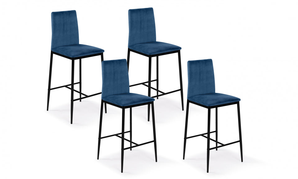 Tabourets de bar glam Jade en velours bleu - lot de 4