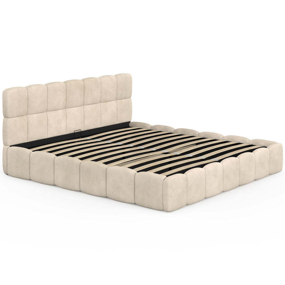Lit coffre Bubble 180x200cm velours beige