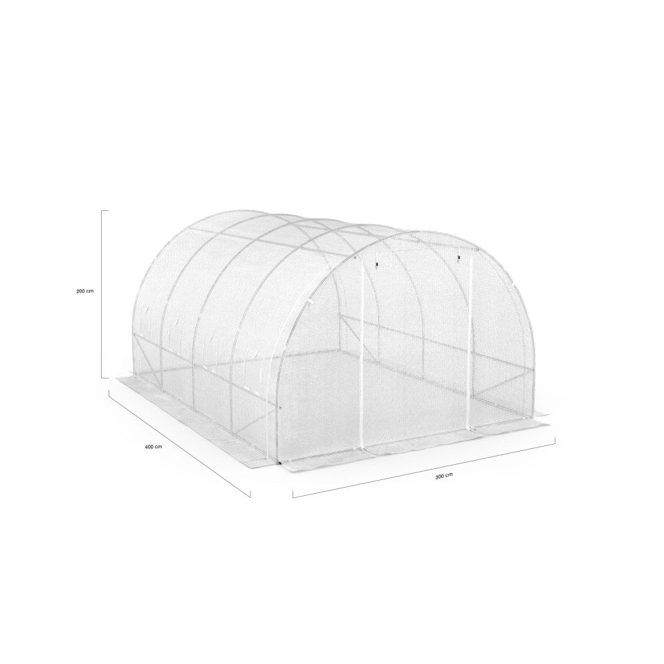 Serre tunnel de jardin 12m² blanche bâche renforcée 130 gr/m² - gamme toutes saisons
