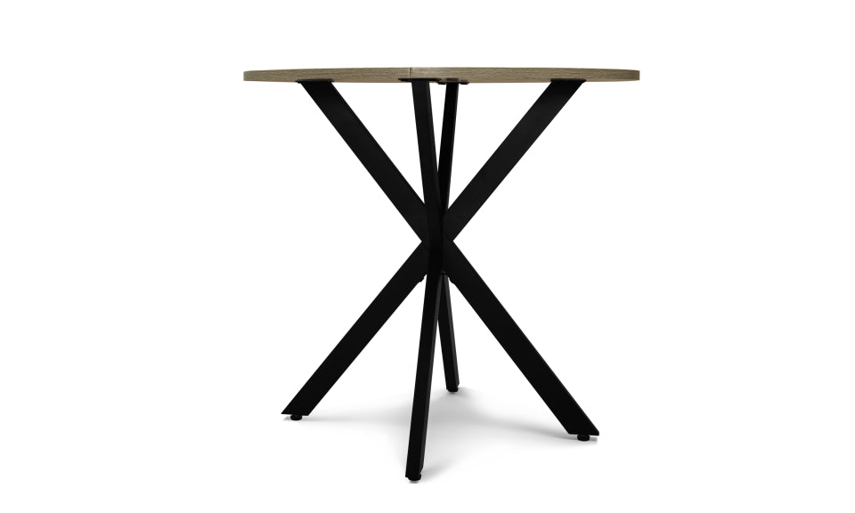 Table repas Soline 80cm plateau rond bois pieds croisés noirs