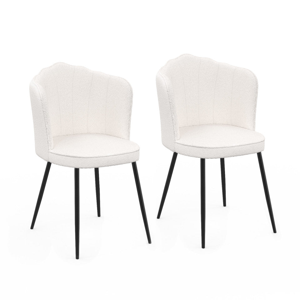 Chaises Arielle en bouclette crème et pieds noirs - lot de 2