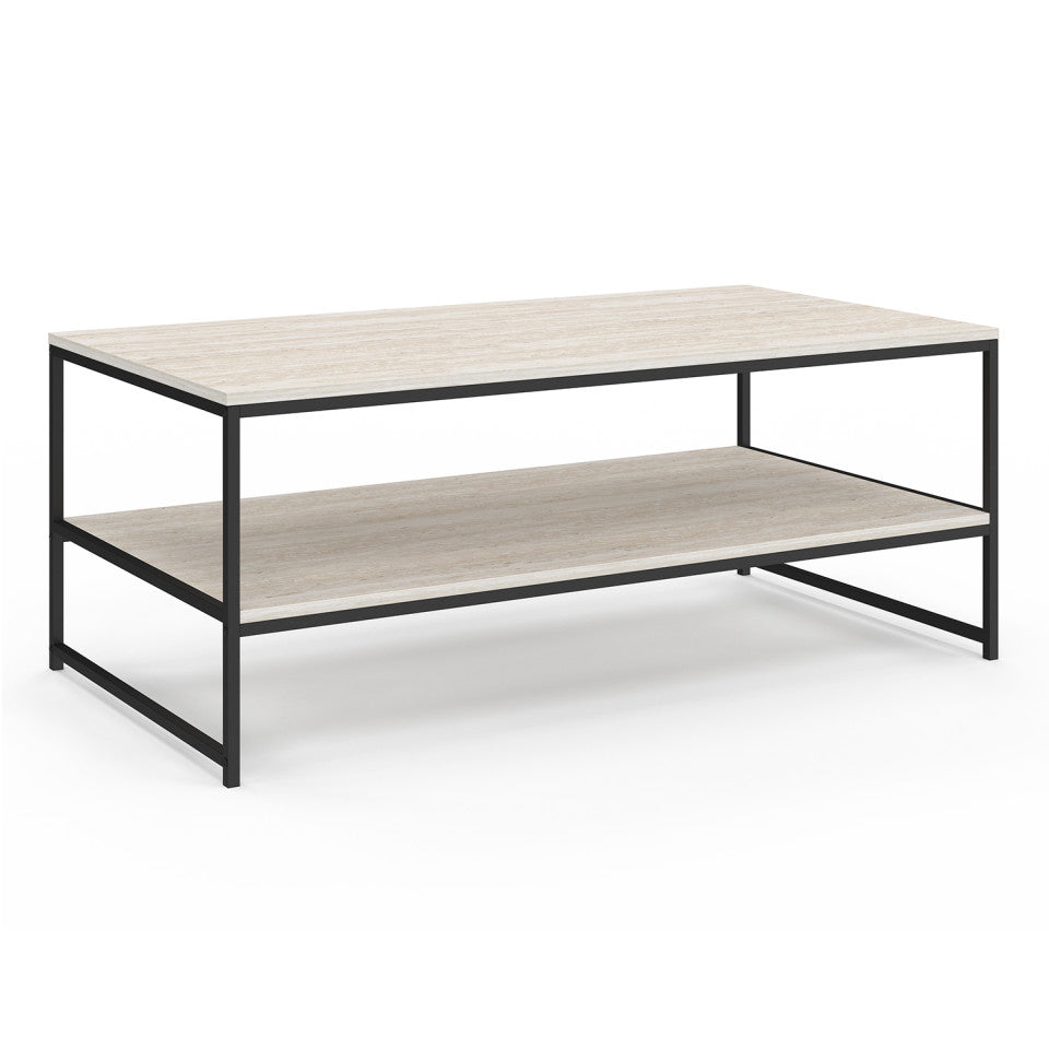 Table basse Memphis double plateau effet travertin 113cm