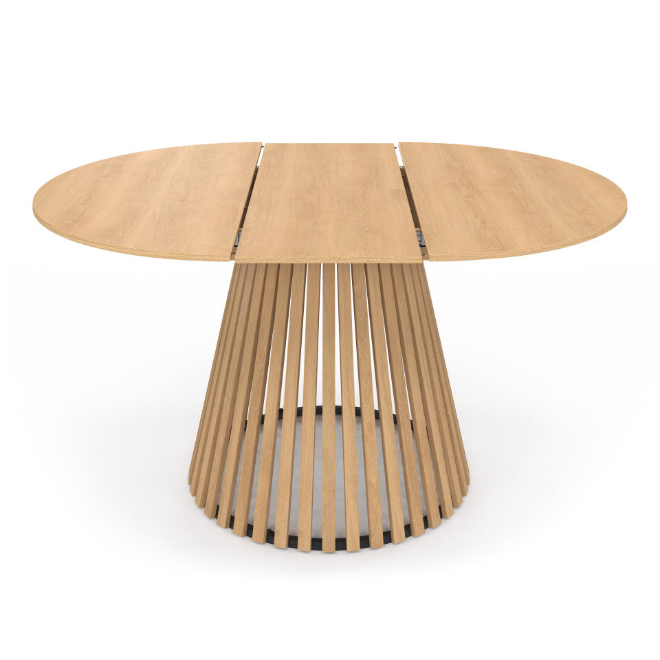 Table repas Camélia plateau rond extensible 110-150cm et pieds lattes
