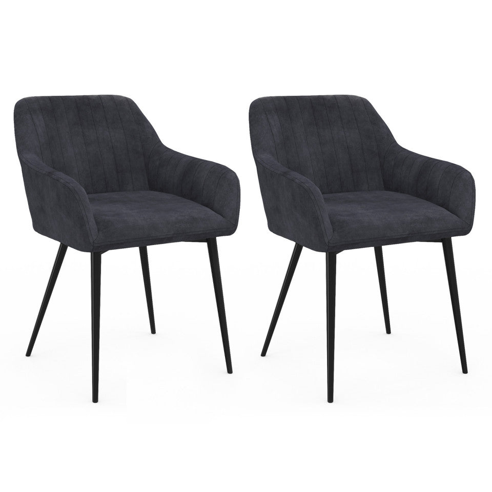 Chaises avec accoudoirs Ariana en velours gris foncé et pieds métal - lot de 2