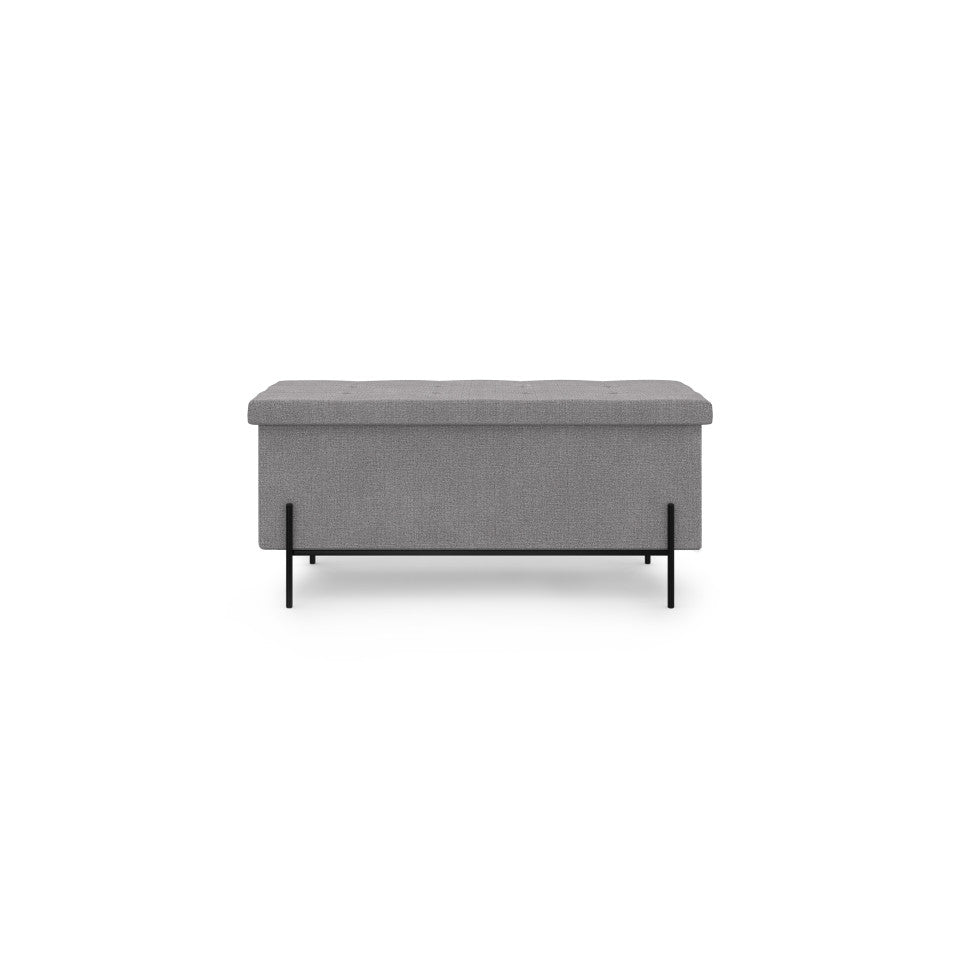 Banc coffre avec pieds noirs Loan en tissu gris 100cm