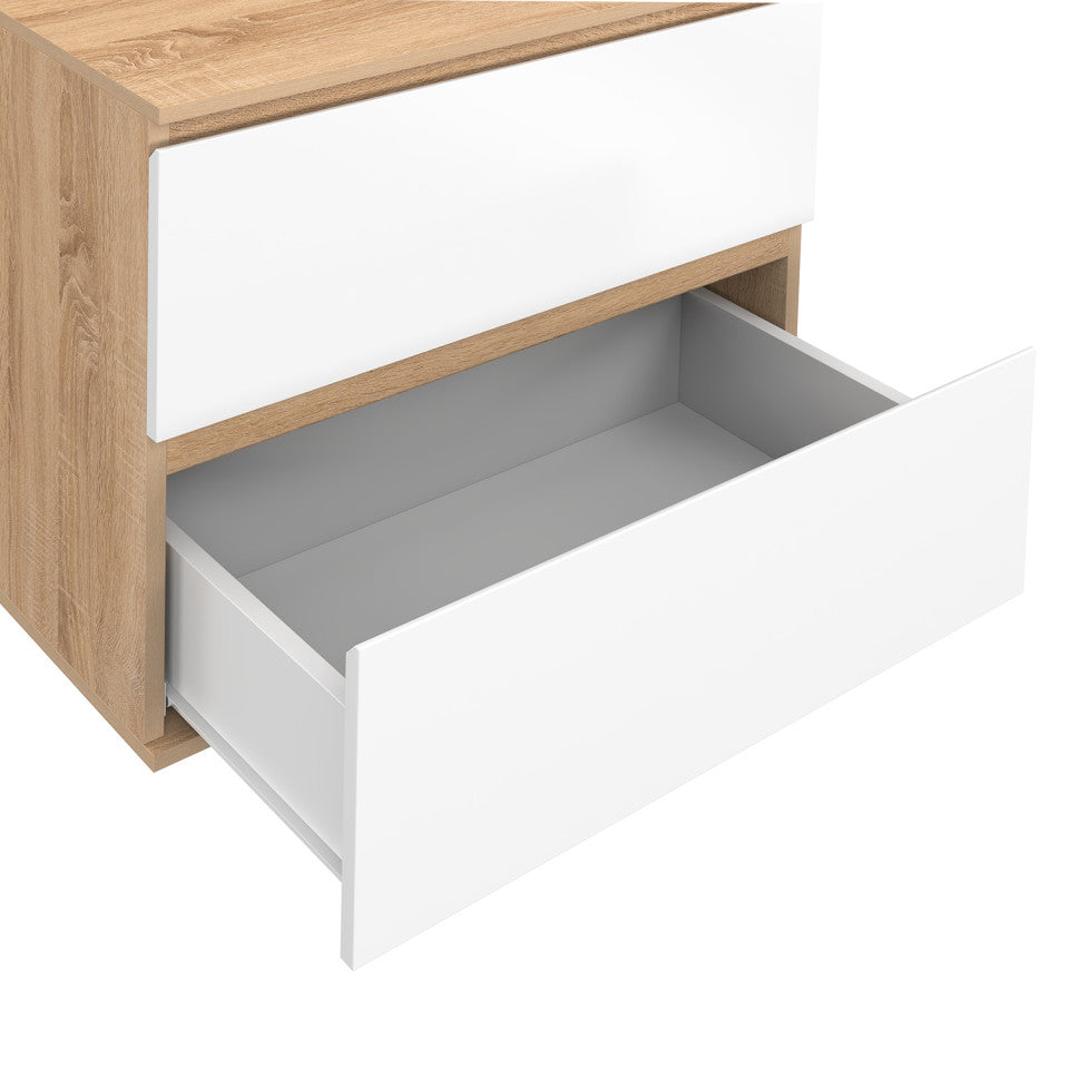 Meuble sous vasque suspendu Tom 2 tiroirs blanc et effet hêtre L60cm