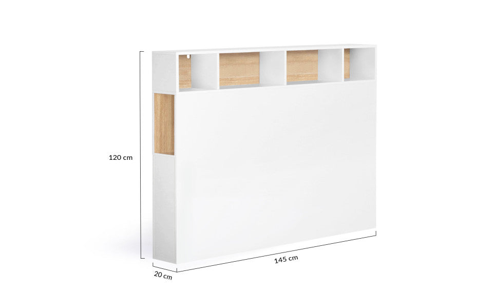 Tête de lit bois et blanche avec rangements 165cm