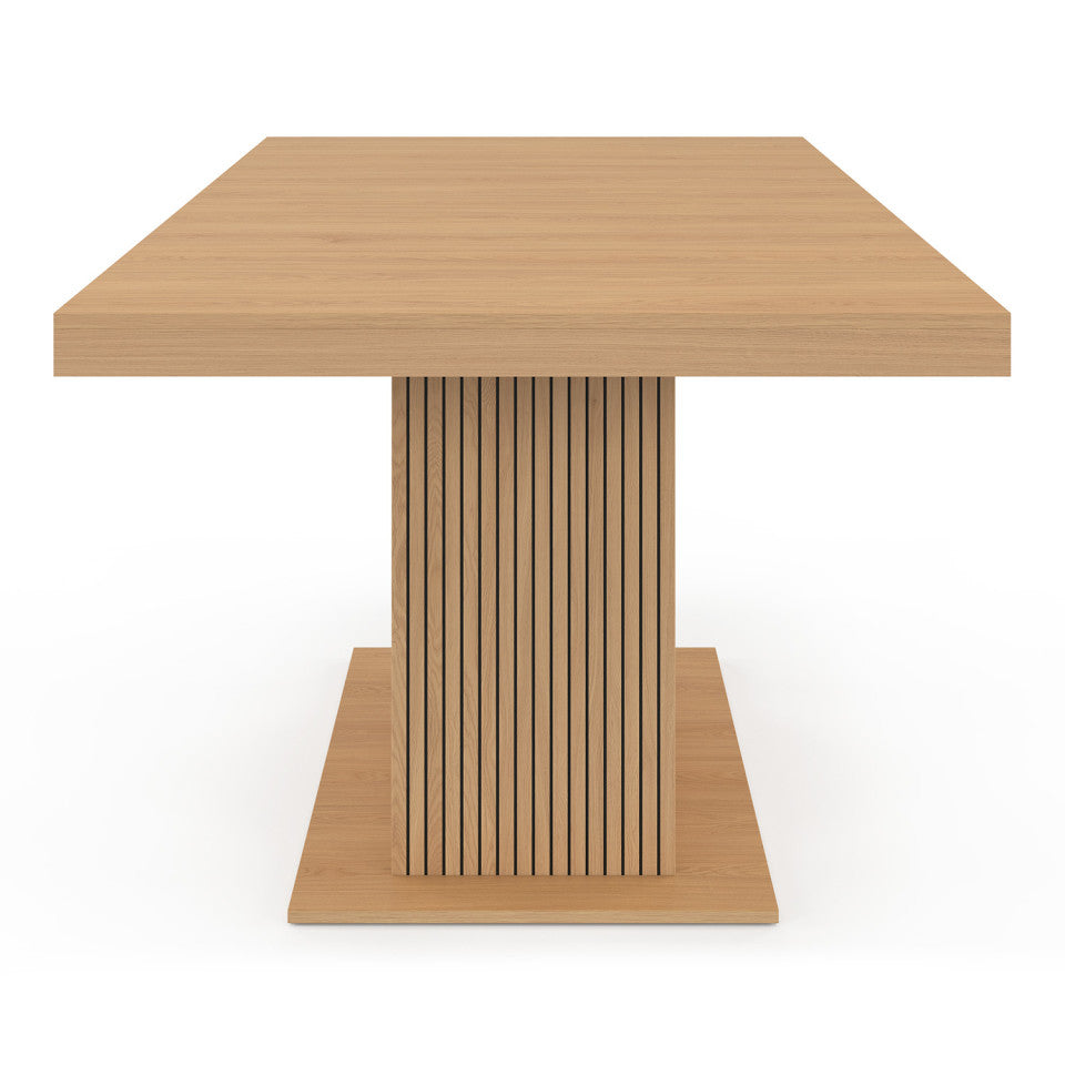 Table à manger extensible Faustine bois et pied lattes avec rangement intégré 160-200cm
