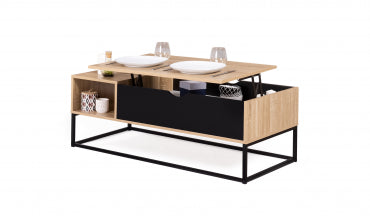 Table basse Memphis avec plateau relevable bois et pieds noirs L110cm