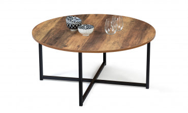 Table basse ronde Eliza plateau bois et pieds noirs D80cm