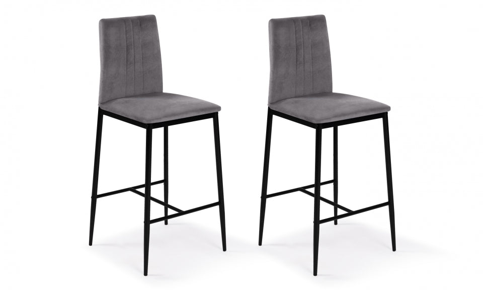 Tabourets de bar glam Jade en velours gris foncé - lot de 2