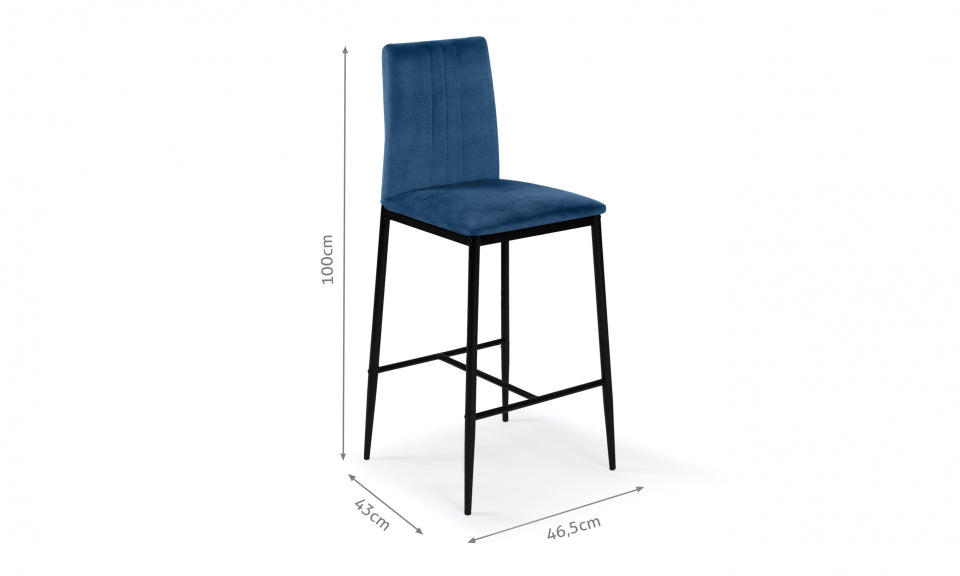 Tabourets de bar glam Jade en velours bleu - lot de 4