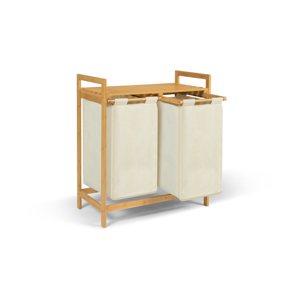 Panier à linge Maya deux compartiments en bambou beige