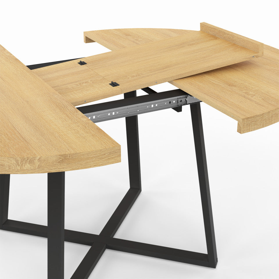 Table à manger ronde extensible Sana bois et noir Ø110-150cm