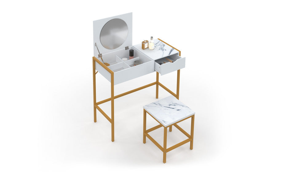 Coiffeuse Glam miroir rabattable avec tabouret