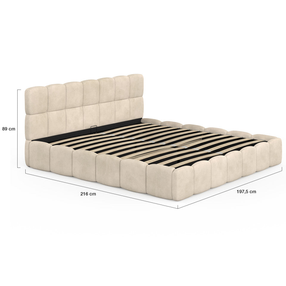Lit coffre Bubble 180x200cm velours beige