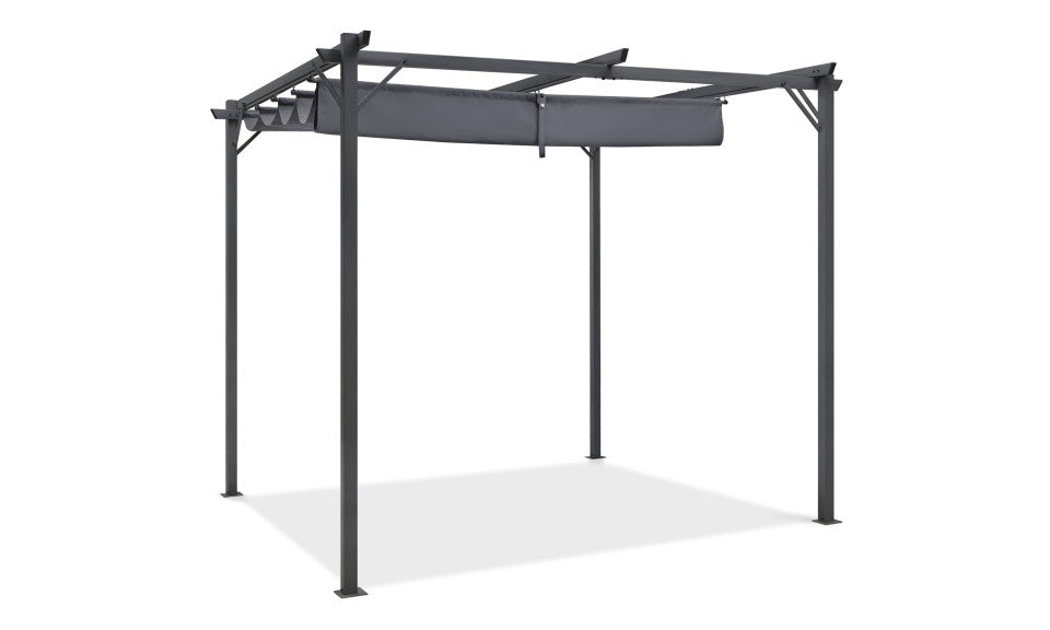 Pergola Marina 3x4m toit rétractable avec 4 stores intégrés gris