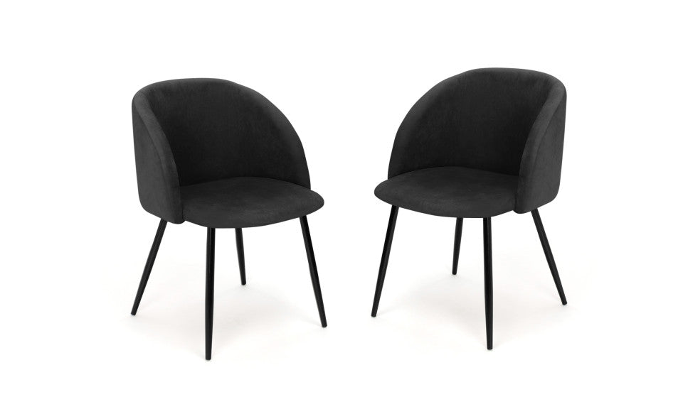 Chaises Nina en velours gris et pieds noirs- lot de 2