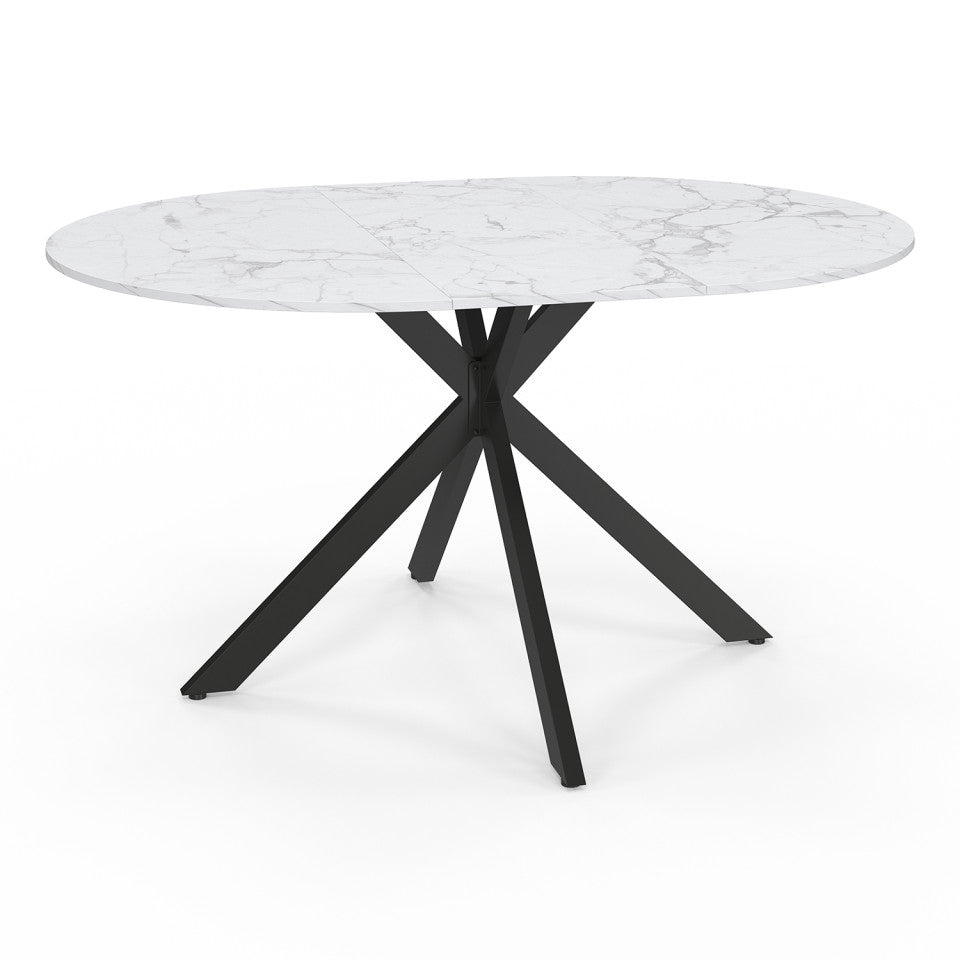 Table à manger ronde extensible Soline effet marbre blanc et noir Ø110-150cm