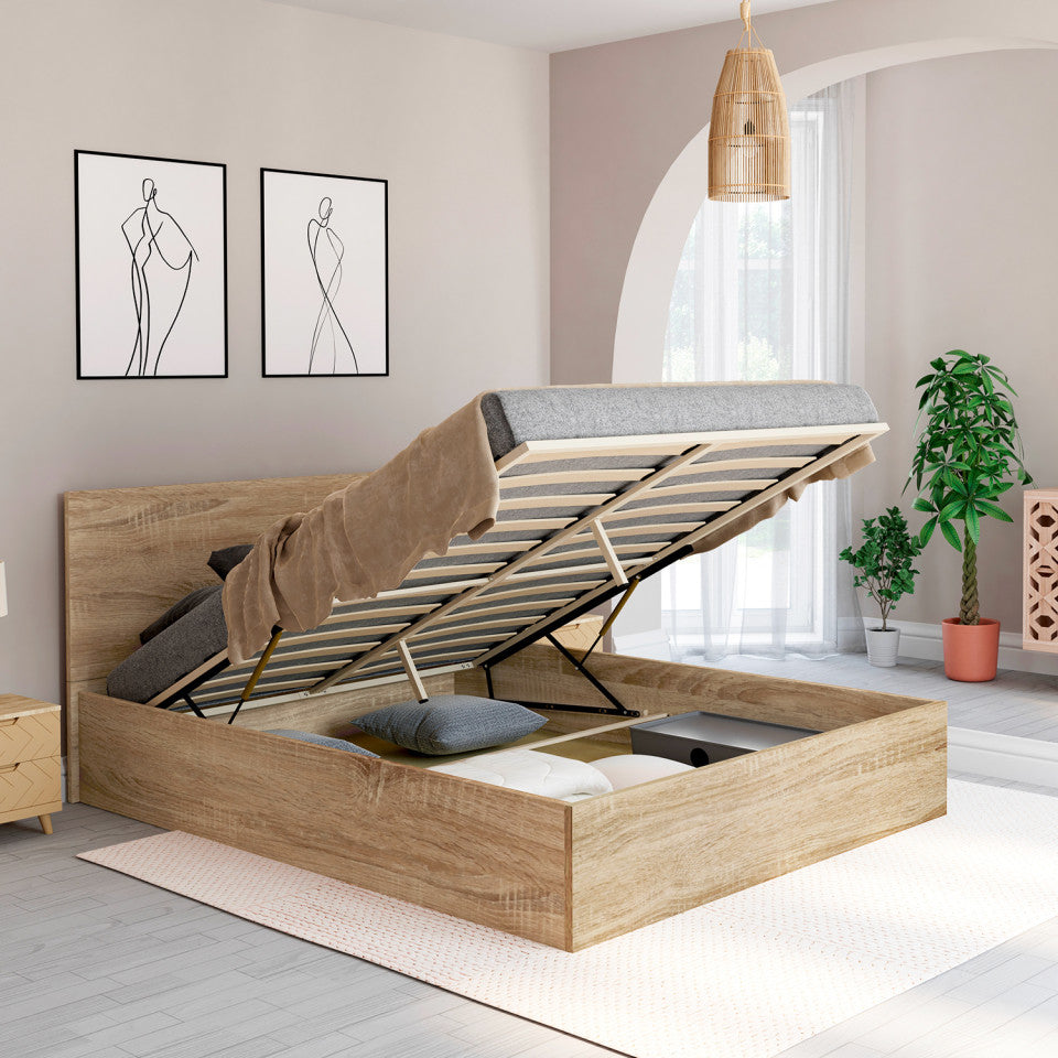 Lit coffre Sicilia 160x200cm effet bois naturel