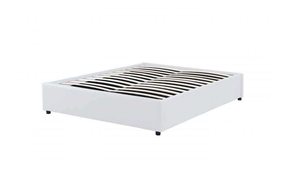 Lit coffre Otto en similicuir blanc avec sommier 140x190cm