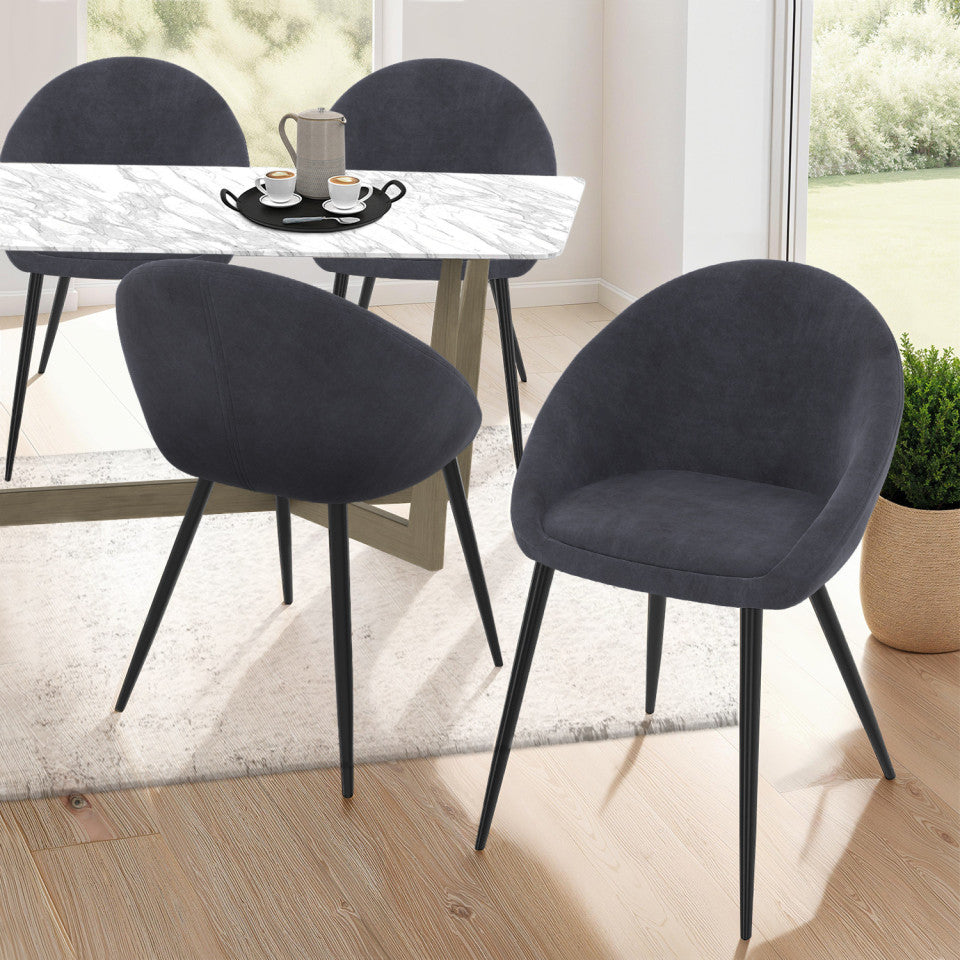 Chaises Dory en velours gris et pieds métal noirs - lot de 4