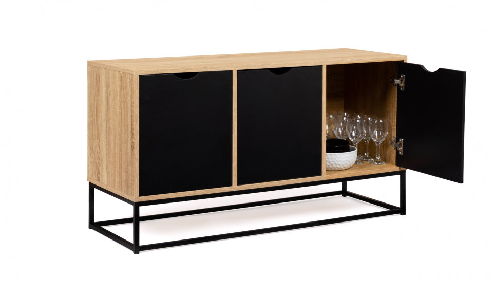 Buffet Manhattan 3 portes bois et noir L113cm