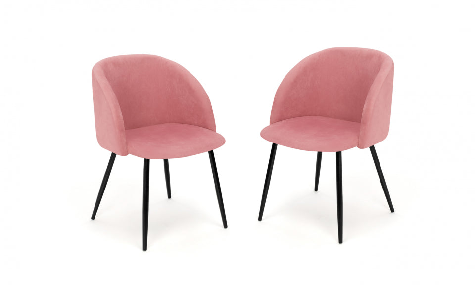 Chaises Nina en velours rose et pieds noirs - lot de 2