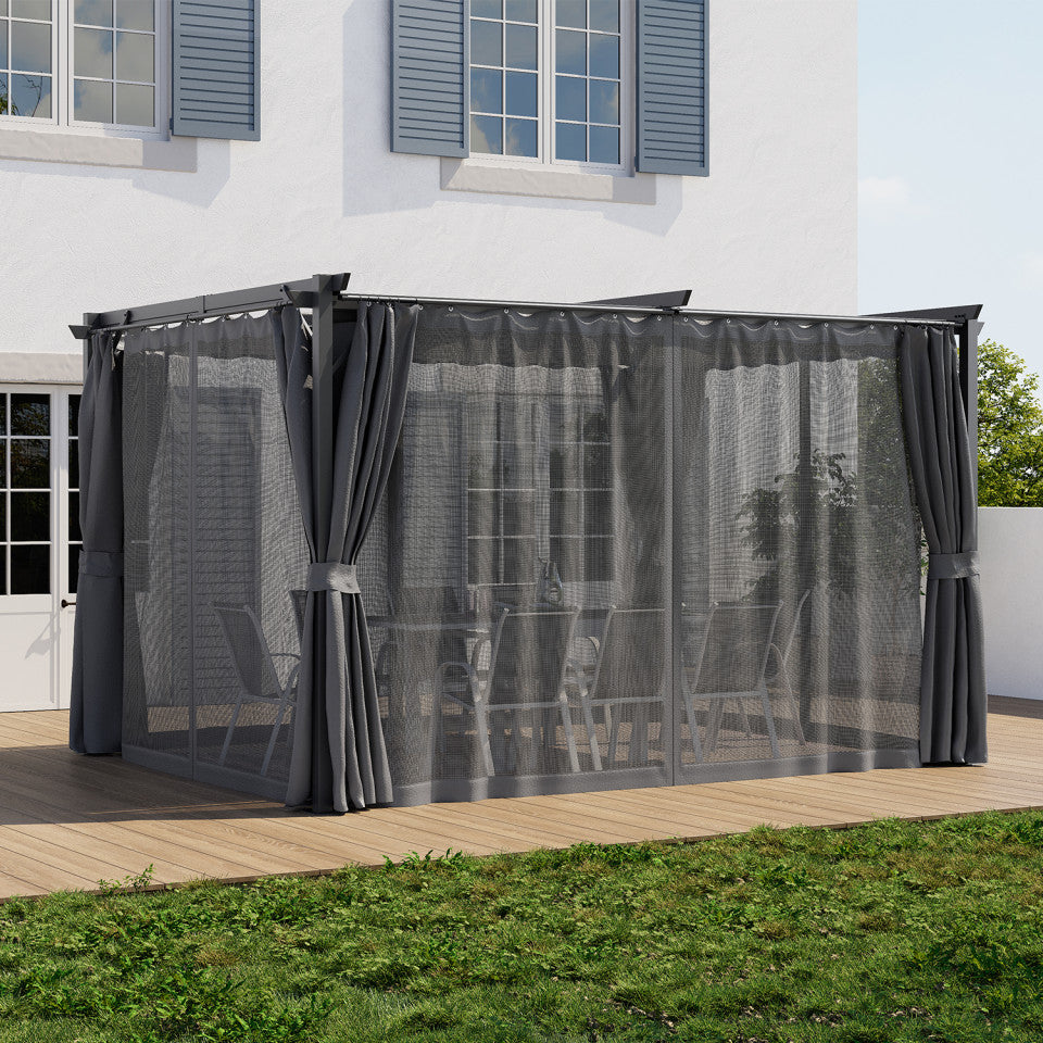 Pergola Marina 3x4m toit rétractable + 4 rideaux moustiquaires
