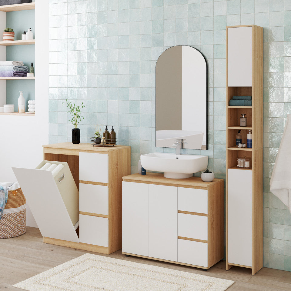 Meuble de rangement salle de bain Tom avec panier à linge