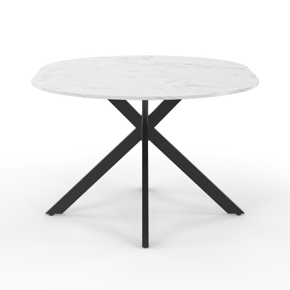 Table à manger ronde extensible Soline effet marbre blanc et noir Ø110-150cm