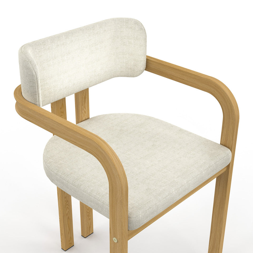 Chaises Elsa avec accoudoirs tissu beige pieds effet bois - lot de 2