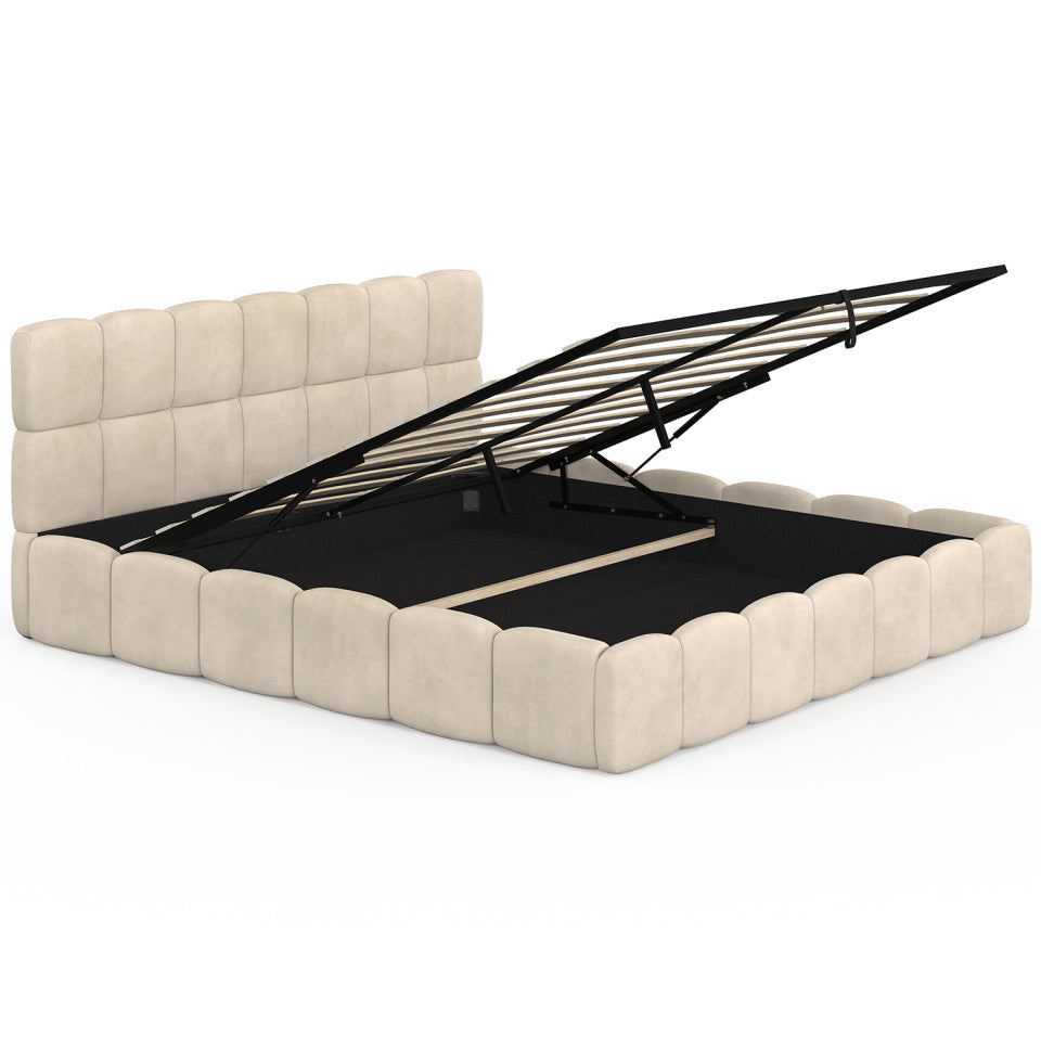 Lit coffre Bubble 180x200cm velours beige