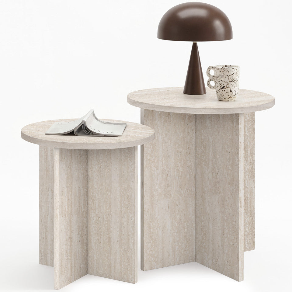 Tables d'appoint Gabin effet travertin - lot de 2