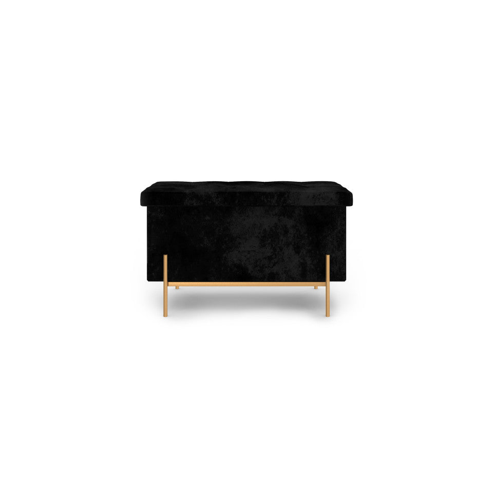 Banc coffre avec pieds dorés Loan en velours noir 76cm